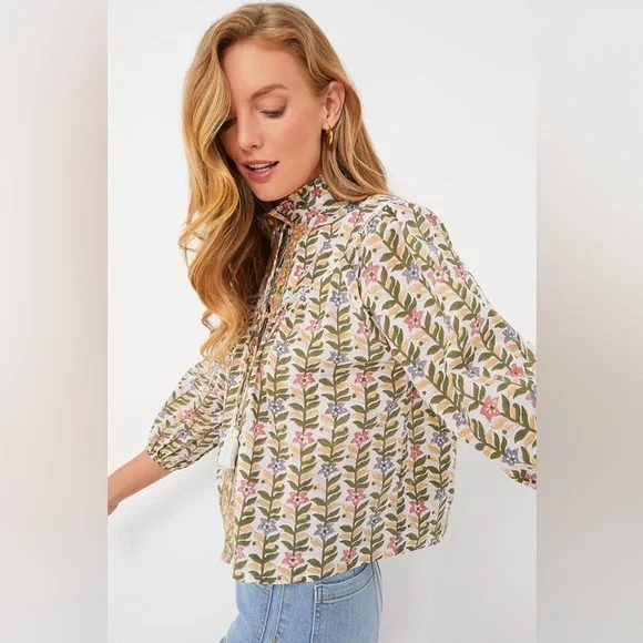 TUCKERNUCK MAREA Marigold Georgia Blouse Size XS Cotton Floral - Picture 5 of 10